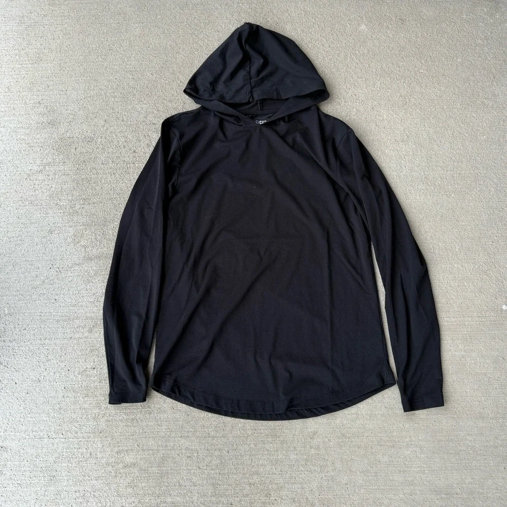 Cuts‎ Shirt Adult Black Hooded Hoodie Curve Hem Hiking Lightweight Casual Mens M